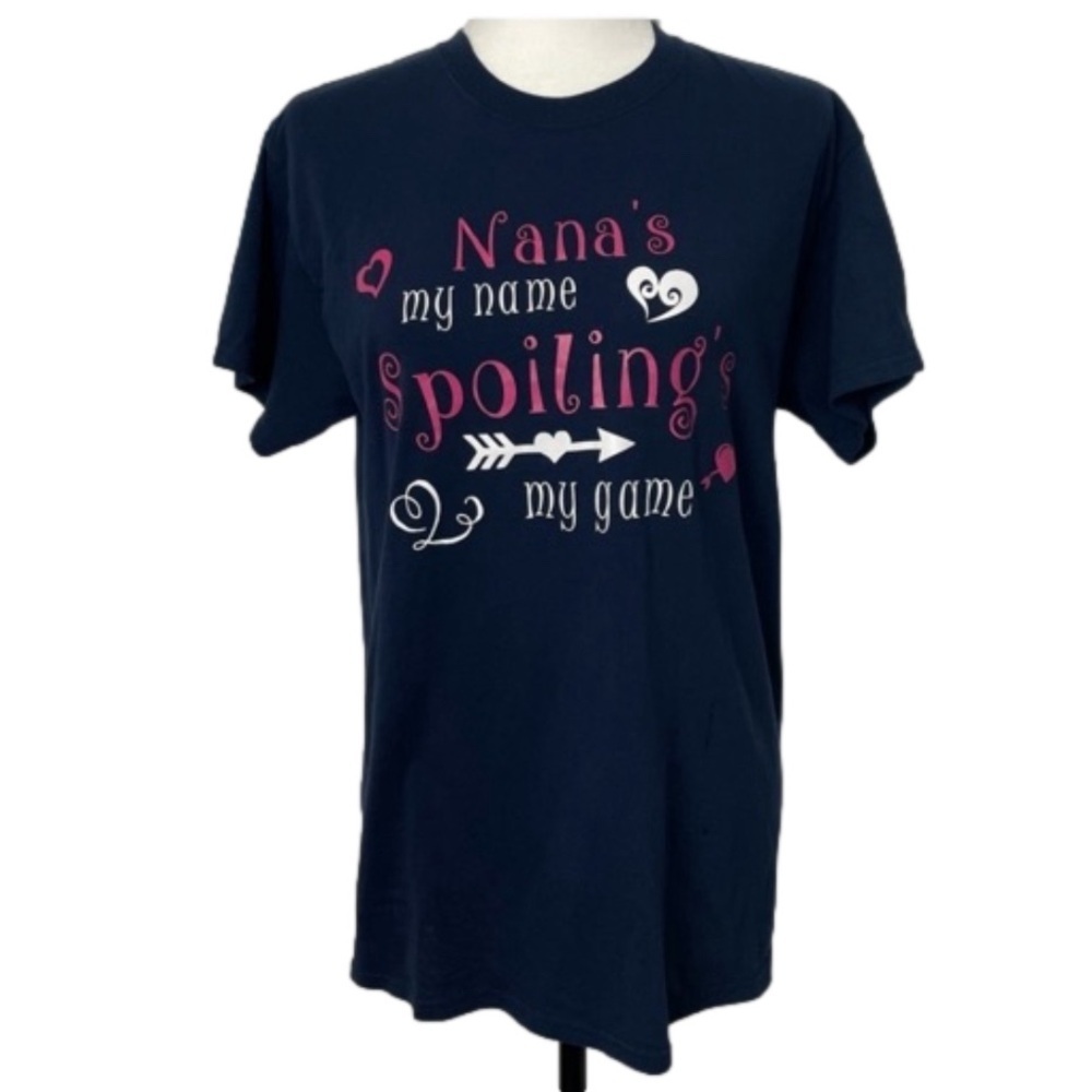 T Shirt Gildan Blue With Saying Nana’s my name and spoiling is my game